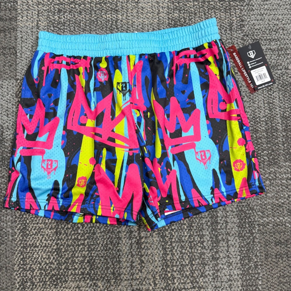 Baseball Lifestyle 101 Graffiti Crown Shorts Mens Small Multicolor Paint Drip